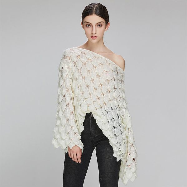 

women sweaters fashion ladies autumn winter knitwear long sleeve feather knit slash neck off-shoulder sweater outerwear m840#, White;black