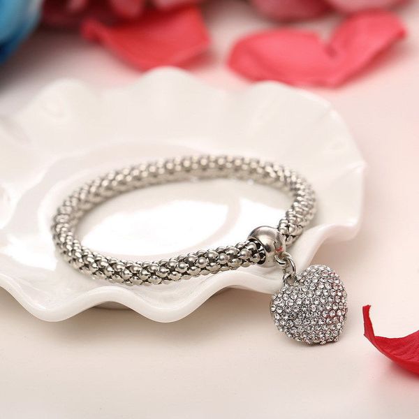 

1 set bracelet bangle heart pendants jewelry gift decoration charm elastic for women fea889, Black
