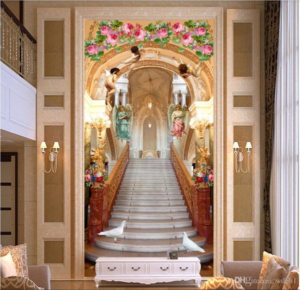 

3d wallpaper custom p european 3d church flowers angel staircase heaven pigeon porch background wall muals wall paper for walls 3 d