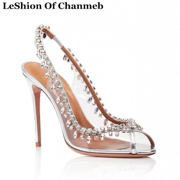 

drop diamond party pumps women size 43 44 45 wedding shoes glitter crystal jewelry clear slingback pumps peep toe bridal shoes, Black