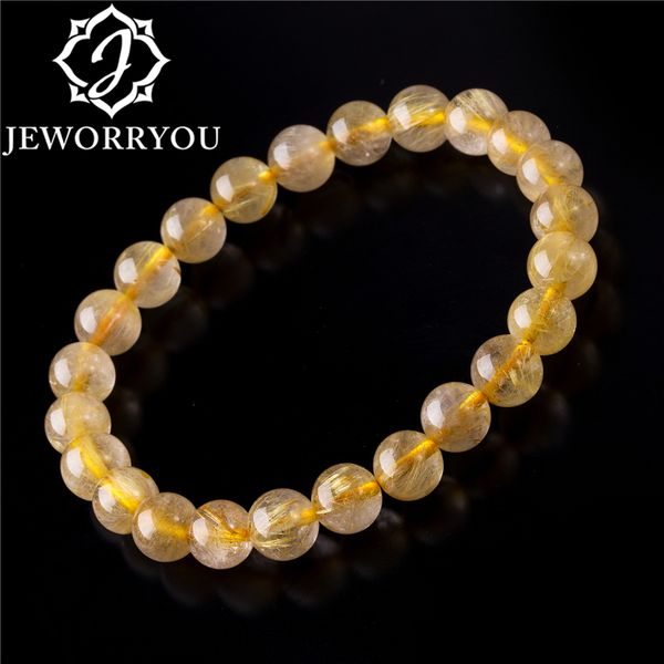 

6-12mm gold rutilated quartz bracelets for women natural stone beads bracelet jewelry men bracelets bangles decoration, Golden;silver