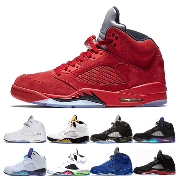 

Men Red suede 5 Basketball Shoes 5s Mens Oreo Fire Red White Cement Satin Bred Metallic Silver wings white Grapes Sport Sneakers 40-47