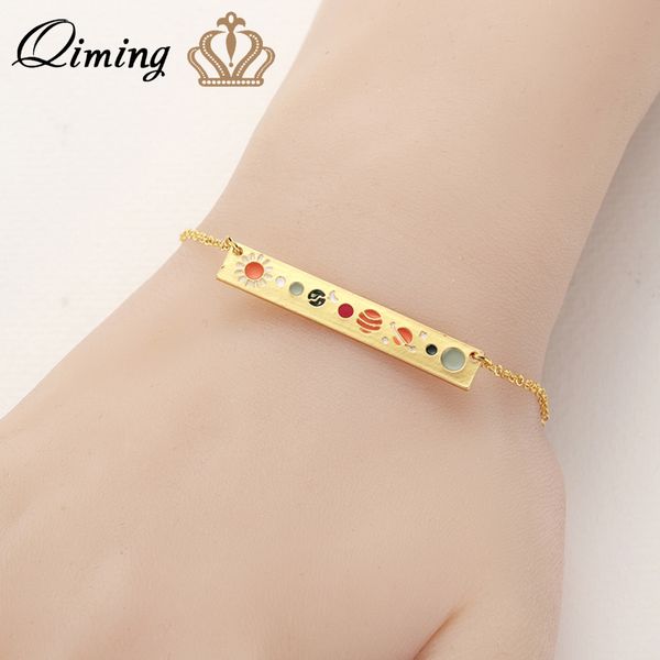 

qiming galaxy solar system bar women bracelets gold chain planet luminous charm stainless steel bracelet female ladies gift, Black