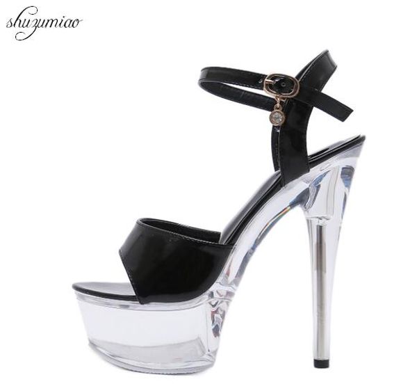 

platform sandals women wedding shoes 2020 new flower high heel15cm platforms sandals crystal lady's high heels, Black