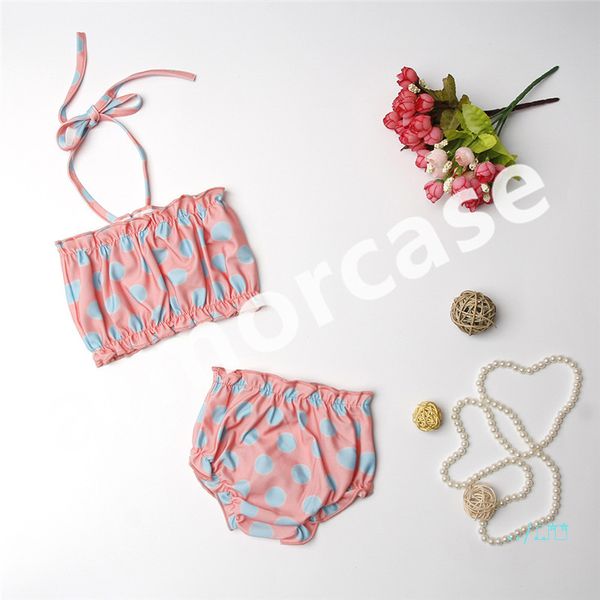 

kids beachwear dots print swimsuit baby girls summer bikinis sets tube crop + briefs shorts swimwear lovely toddler swiming suit cz414, Blue