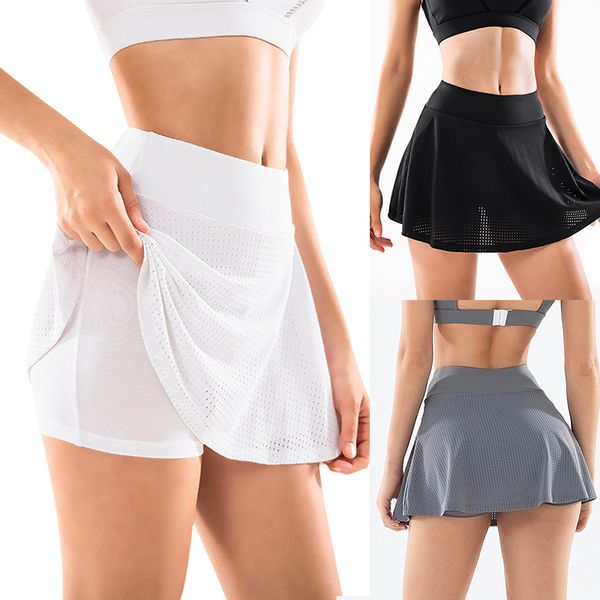

gym women running skirt high waist safety breathable yoga shorts mesh double layer patchwork fitness shorts sports short skirt, White;red
