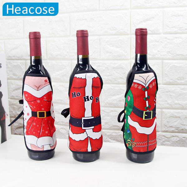 

2 pcs/lot woman uniform wine bottle cover printed dogs trees ornament new year christmas dinner table home party decor