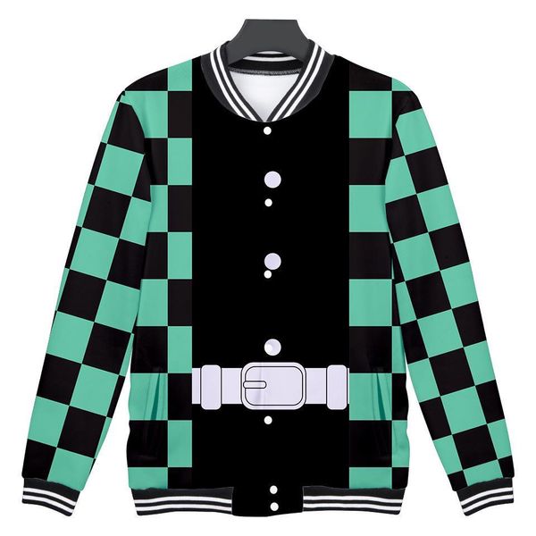 

japan anime demon slayer: kimetsu no yaiba baseball jacket men bomber jacket cosplay costume kamado tanjirou 3d baseball uniform, Black