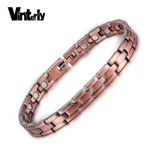 

vinterly copper magnetic bracelets for women men vintage pure copper magnet health bracelets women chain brand femme, Black