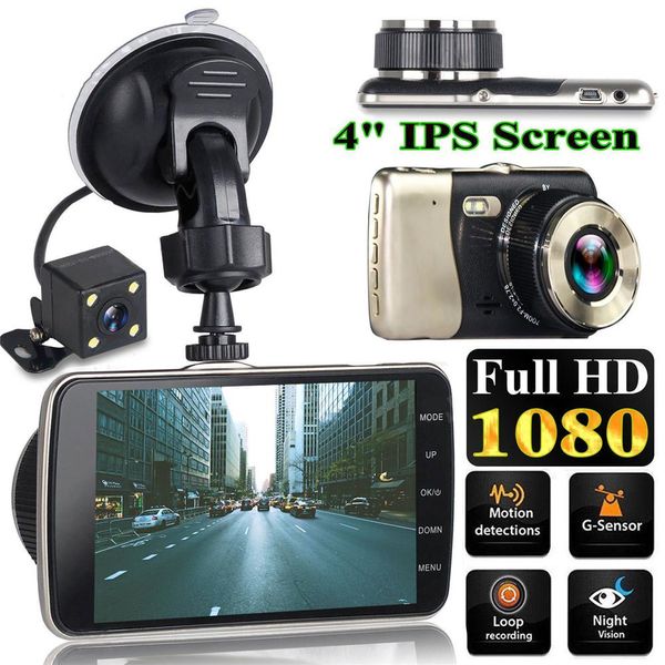 

4 inch dual lens hd 1080p camera car dvr vehicle video dash cam recorder g-sensor hd night vision seamless loop-cycle recording