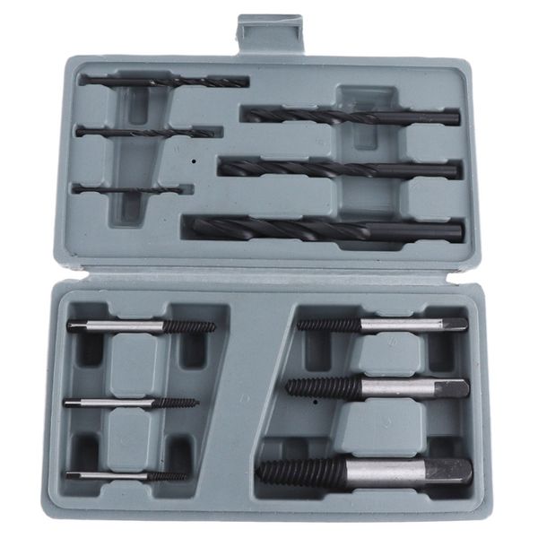 

6pcs damaged broken screw extractor remover bolt stud easy remove out drill removal tool + 6pcs twist drill spiral bit set