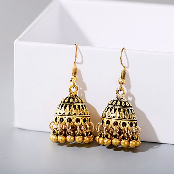 

retro bollywood kundan jhumka jhumki drop earrings for women gold alloy bell tassel dangle earring gypsy fashion jewelry, Silver