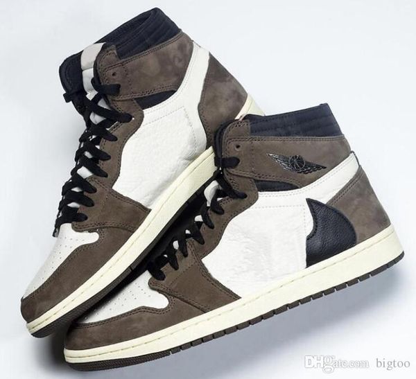 

new 1 high og travis scotts cactus jack suede dark mocha ts sp 3m basketball shoes men 1s with box and stock x, White;red