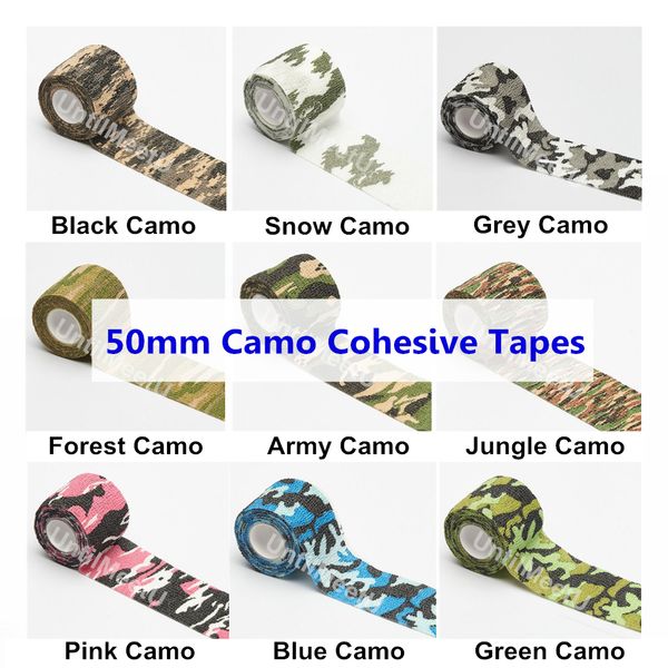 

Protective Camouflage Tattoo Grip Bandages 50mm Self Adhesive Elastic Camo Wraps Sport Protection 2 Inch Tapes Grip Accessories 12 Rolls