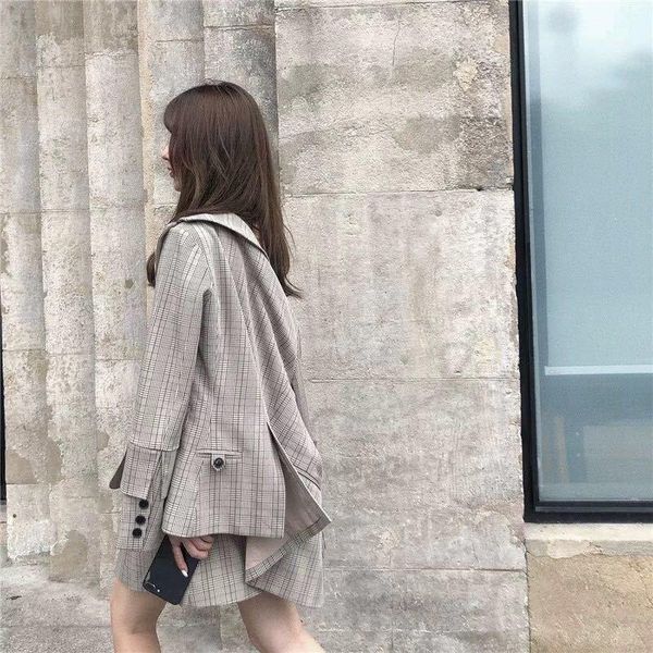 

women jacket coat and straps mini dress plaid suits retro slim office blazer lady work two piece set, White;black