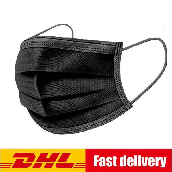 

disposable black mouth mask 3 layers durable masks non woven fabric anti-dust anti pollution earloops masks