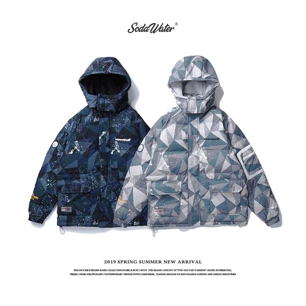 

sodawater design thick winter men parka coat streetwear style functional men camo jacket hooded cotton padded parkas coat, Black