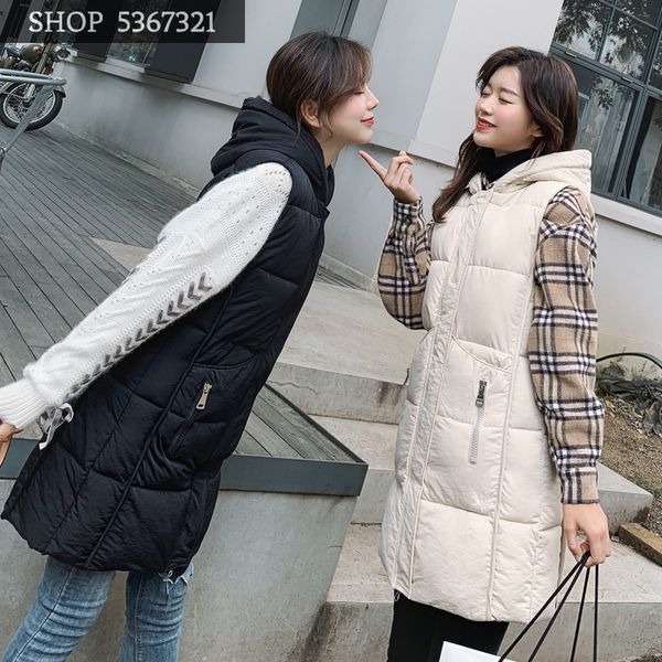 

cotton-padded clothes vest woman 2019 self-cultivation long fund easy keep warm down cotton loose coat, Black;white