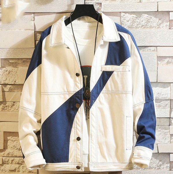 

Patchwork Color Jacket For Men Autumn Fashion Streetwear Loose Jackets Coat Stylish White Lapel Trendy Men's Clothing NEW