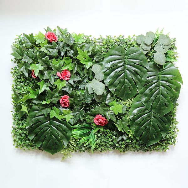

40x60cm artificial plant wall panels green plastic lawn tropical leaves eucalyptus clover fern leaf wedding home decoration