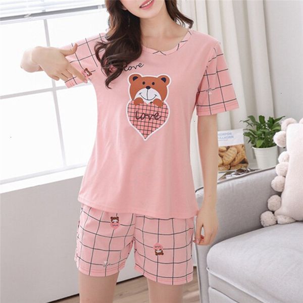 

femme lingeries sleepwear woman summer young round neck girl short sleeve cotton women cute nightshirt home service short sleepwear  2xl, Black;red