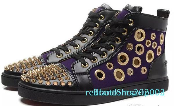 

2017 new arrival men fashion red bottom sneakers high real leather with holes rivets summer men fashion shoes casual r02, Black