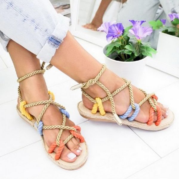 

litthing new summer flat shoes women's sandals ankle strap ladies shoes bohemia colorful string flip flops woman, Black