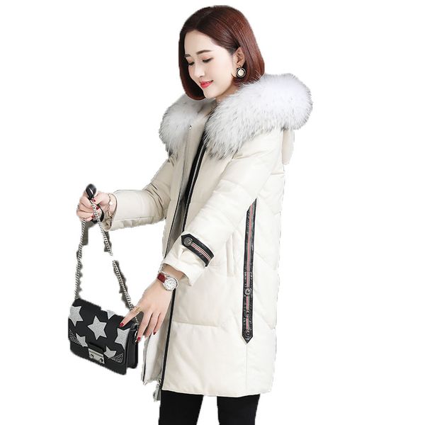 

real genuine leather jacket korean vintage raccoon dog fur hooded sheepskin coat female jacket white duck down coats zt1732, Black