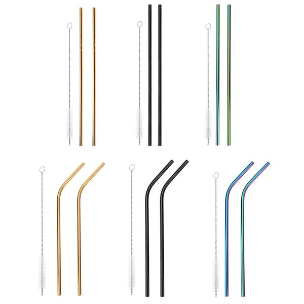 

metal drinking straws reusable 3pcs colorful stainless steel straw+1 brush metal drink yerba juice bar accessorie party