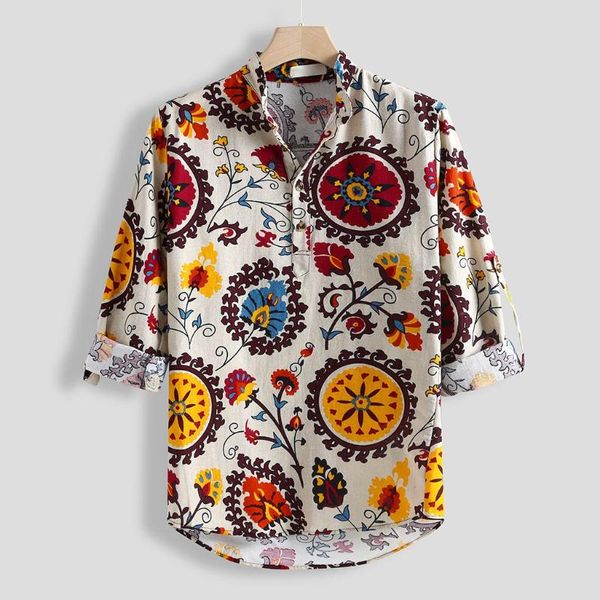 

men shirts holiday summer breathable printing vintage slim short sleeve casual stand collar multicolor men's shirt, White;black