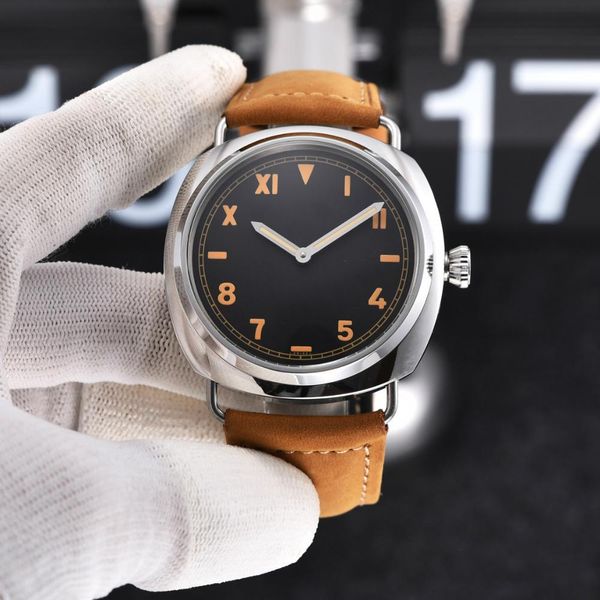 

casual mineral mechanical strap watch movement 6497 delivery winding glass mens leather coated pvd 47mm manual pqpvb, Slivery;brown