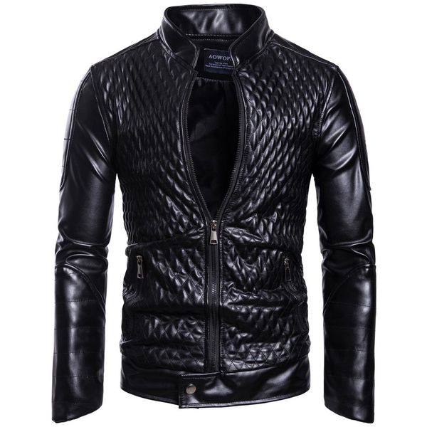 

mens designer jacket fashion trend stand collar zipper closed printed plaid motorcycle apparel 2019 fall new 2 styles size s-2xl, Black