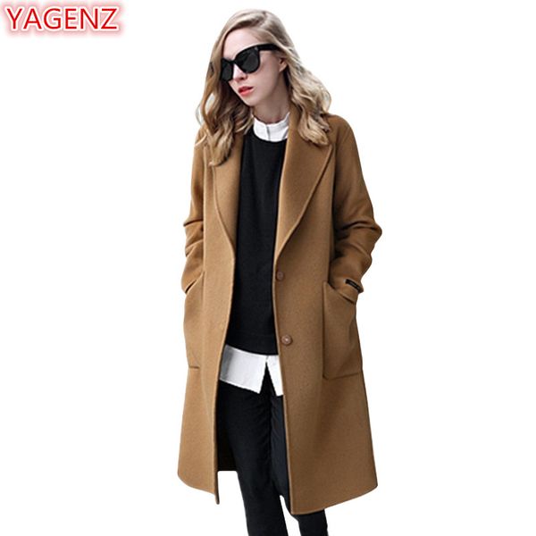

yagenz large size women clothing woolen cardigan coat l-5xl autumn new fashion women long section loose single-breasted coat 367, Black