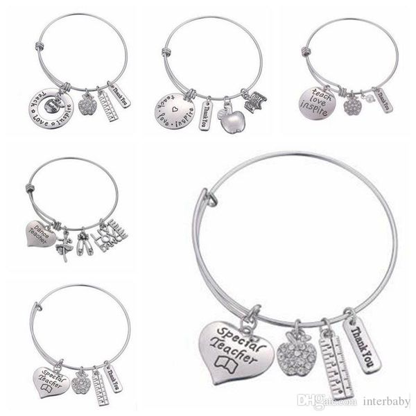 

letters bracelet teacher's day gift love inspire teach bracelets charms bangle charm pendant teacher jewelry fashion accessories tlyp23, Red;brown