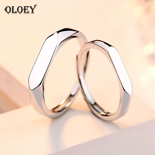 

oloey 100% pure 925 sterling silver couple rings men women simple trendy wedding band open ring fine jewelry lovers gifts ymr944, Golden;silver