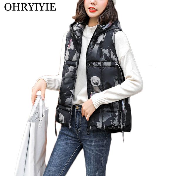 

ohryiyie autumn winter thick velvet vest waistcoat women 2019 fashion slim sleeveless jackets female casual hooded coats colete, Black;white