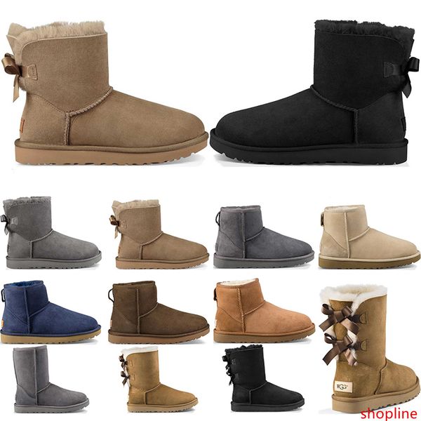 

2020 designer boots australia women girl classic snow boots bowtie ankle short bow fur boot for winter black chestnut fashion size 36-41