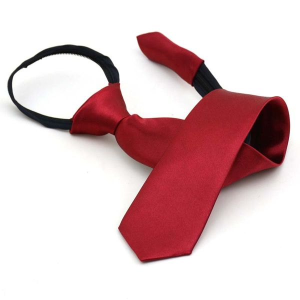 

Pre-tied Neck Tie Mens Skinny Zipper Ties Red Black Blue Solid Color Slim Narrow Bridegroom Party Dress Wedding Necktie