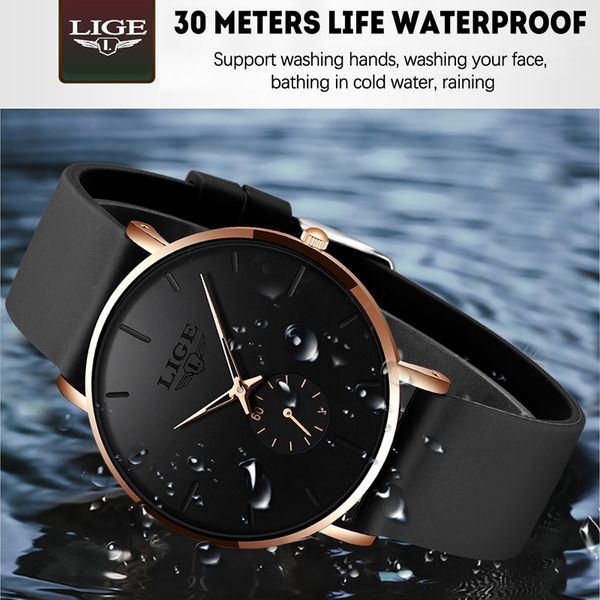 

2019 lige new fashion simple waterproof quartz wrist watch men casual silicone strap sport clock mens watches top, Slivery;brown