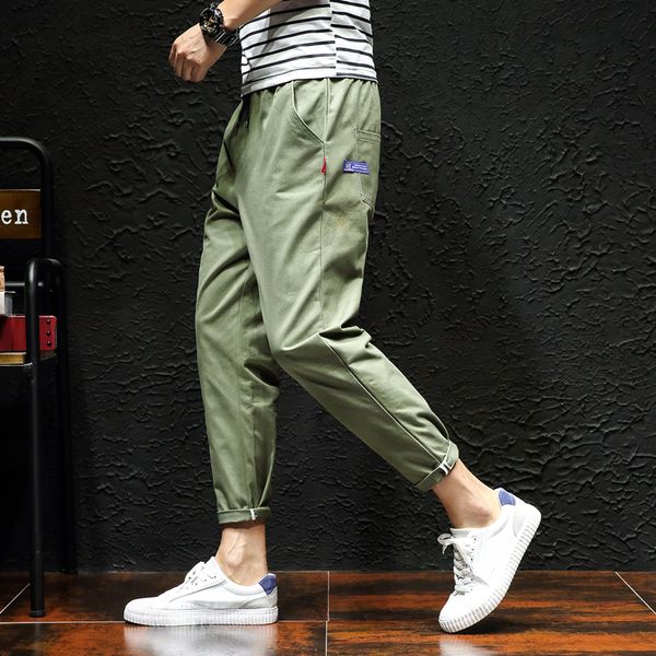

yasuguoji new 2020 summer ankle-length pants casual elastic waist pants men cotton men jogger harem pocket mens, Black