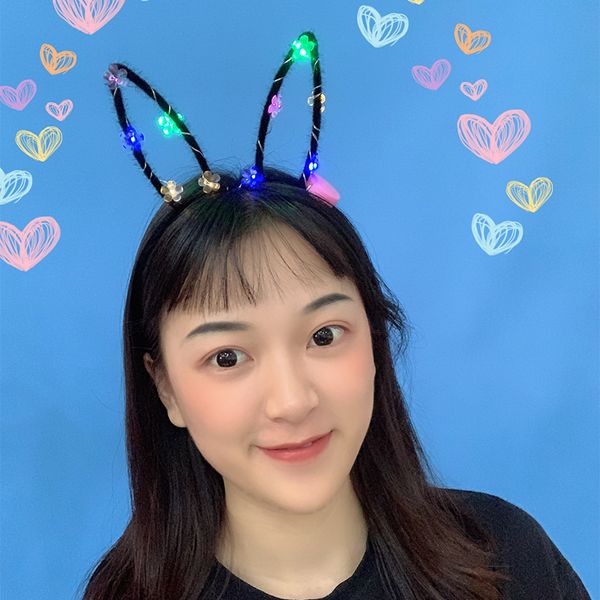 

lovely led flashing rabbit ears hearwear birthday party festival decoration lighting hair clasp head band props electric led rave toys