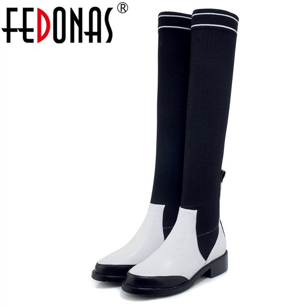 

fedonas 1fashion women over the knee boots genuine leather autumn winter warm high heels shoes woman round toe casual high boots, Black