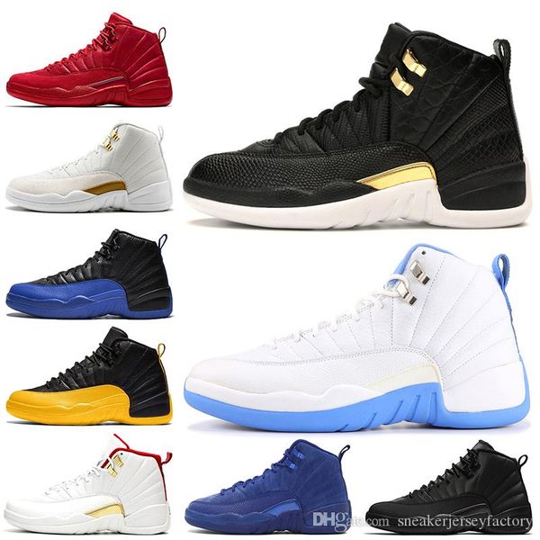 

12 12s mens basketball shoes midnight black university blue fiba 12s game royal michigan gym red reverse taxi bulls mens trainers sneakers, White;red