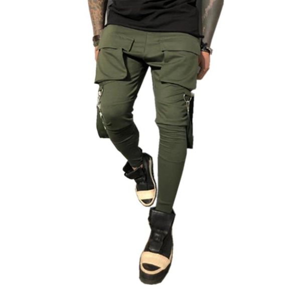 

side pockets pencil pants mens hip hop patchwork cargo ripped sweatpants joggers trousers male fashion full length pants size s-3xl, Black