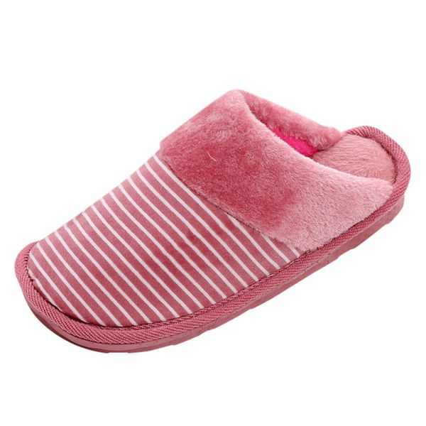 

pink plush winter slippers women large size casual striped printed home plus velvet warm shoes comfortable cotton slippers, Black