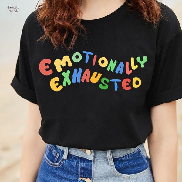 

t emotional exhaustion humor shirts colorful letters t shirt women summer street wear soft cats harajuku, White