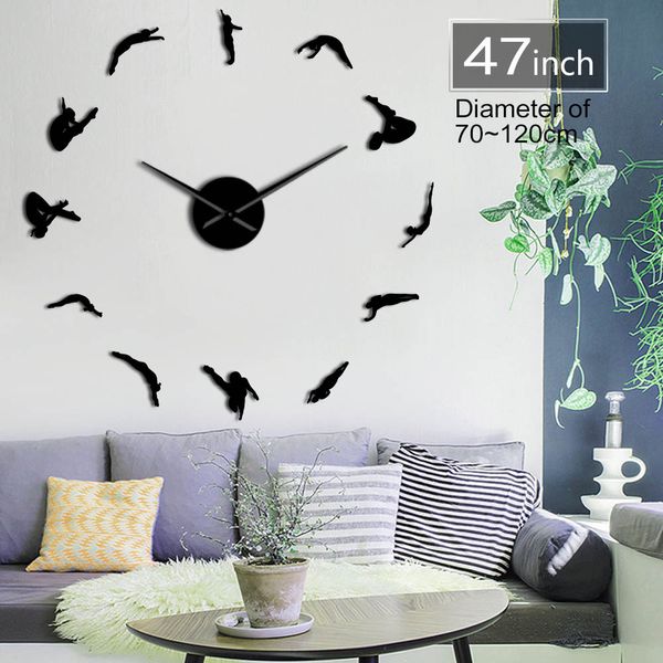 

diving sports divers perfect action mirror effect clock diy big size frameless wall clock divers gift