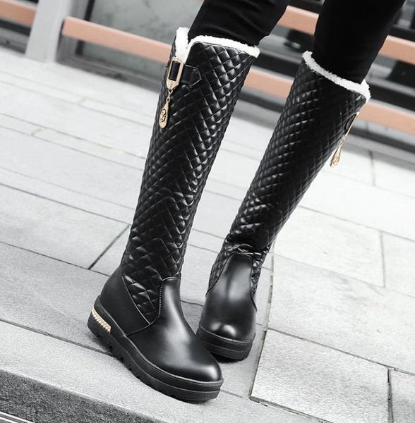 

womens tall knee high boots luxury designer boots white black grid design platform wedge shoes size 34 to 42 43