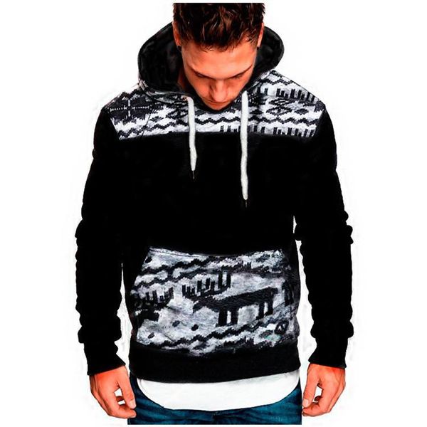 

2018 mens designer hoodies autumn new men's fashion christmas deer hooded long-sleeved slim sweater fashion pullovers, Black