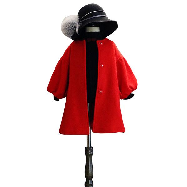 

Children Wool Coat Winter New Fashion Kids Girls Red Long Single-breasted Thick Outwear With Belt Toddler Warm Coat